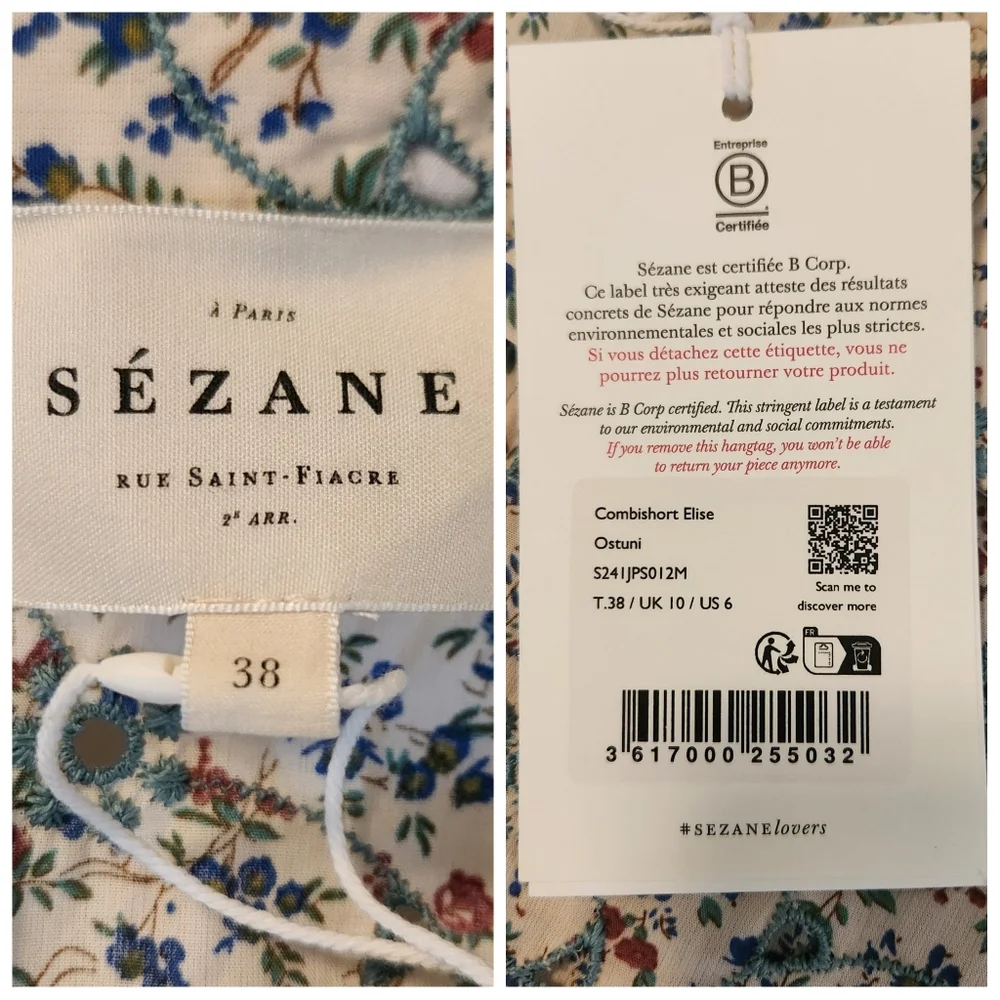 NWT Sezane Elise Jumpsuit Romper Floral Eyelet Belted Sz 38/6 Combisuit Ostuni - Picture 13 of 16